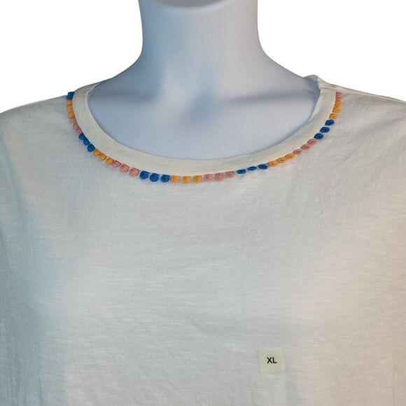 NEW LOFT X-Large 100% Cotton T-Shirt Semi-Sheer Embroidered Neckline Athleisure - Picture 7 of 11
